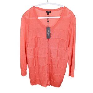TALBOTS Bright Coral Lightweight Ruffle Front Sheer Cardigan Sweater Size XL NWT